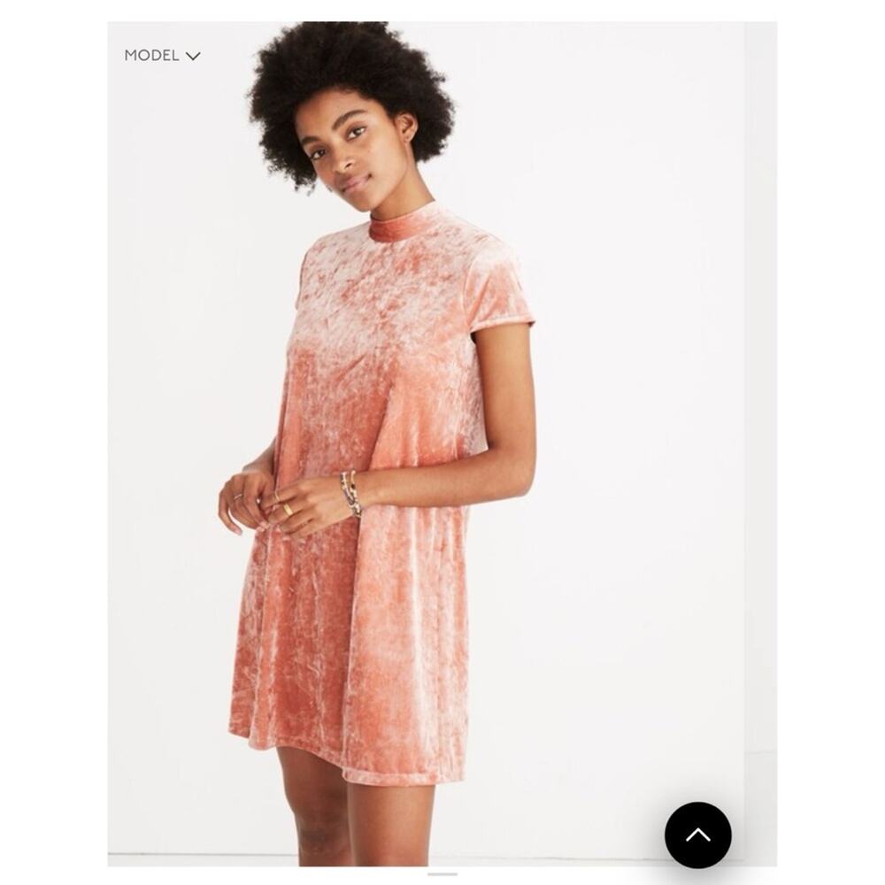 Madewell Women Velvet Mock Neck Dress in Soft Pink Size XS